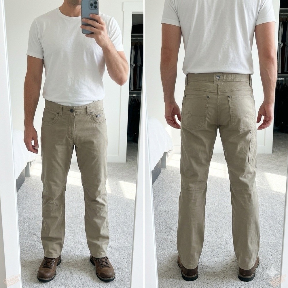 Kuhl Radikl Mens 32x32 Khaki Tan Hybrid Hiking Work Utility Pants Stretch Panels